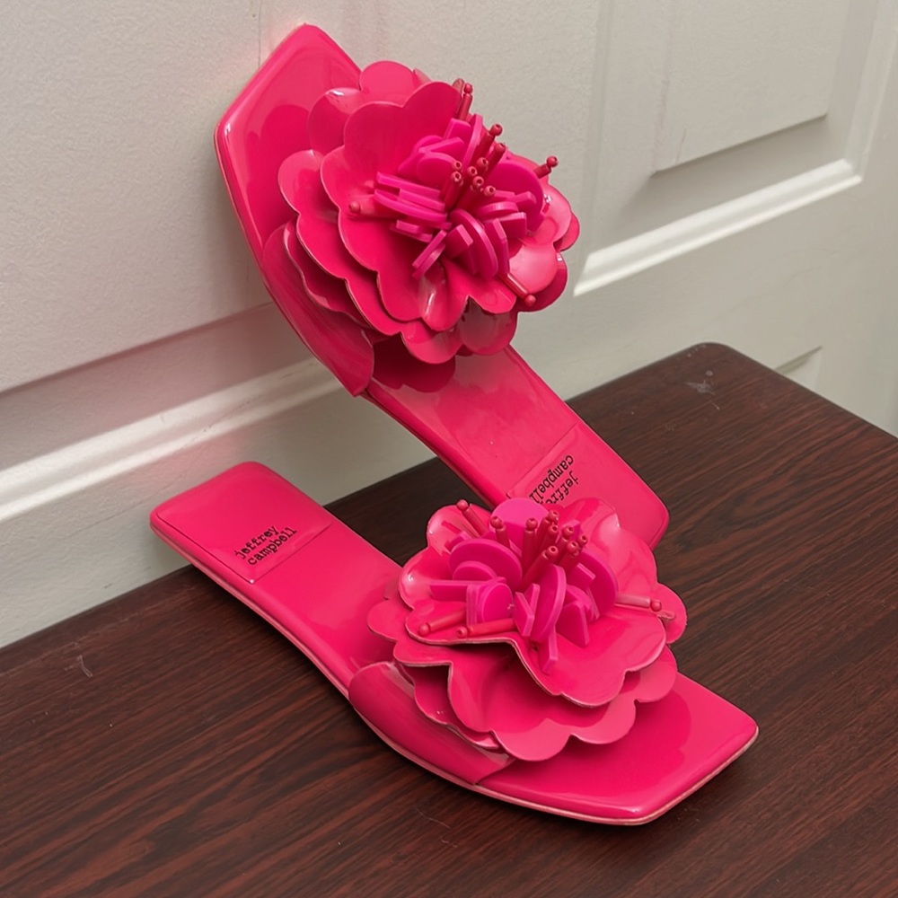Jeffrey Campbell Hot Pink Patent Floral Sandals SZ 5.5 - Picture 2 of 8